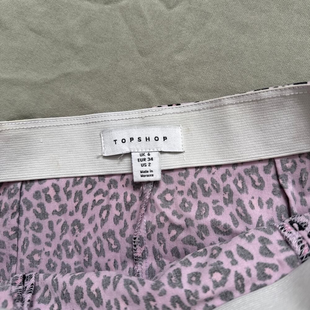 Topshop Pink Leopard Print Mini Skirt Stretchy Bodycon Pencil Sz 2 Mcbling - Picture 3 of 8